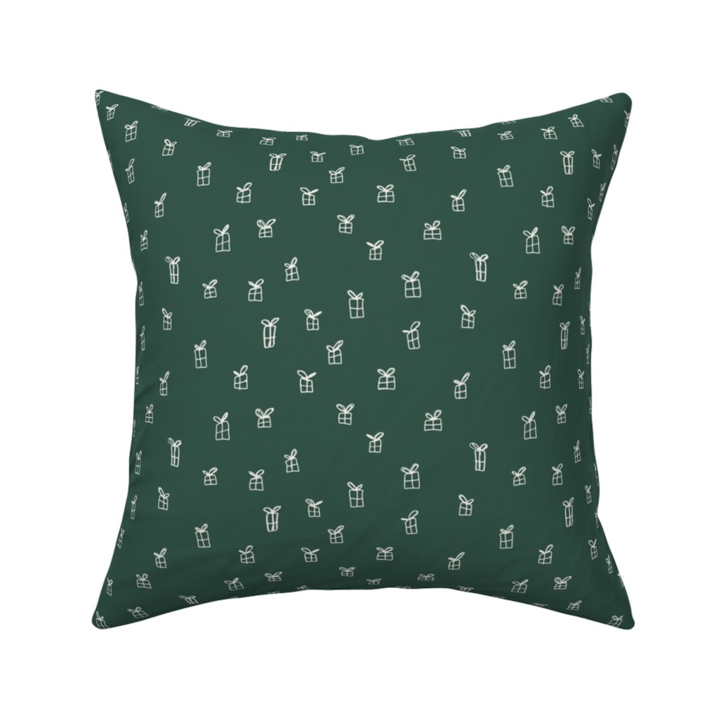 Christmas Presents on Green Pillow, Woven, White, 16x16, Double Sided, Green
