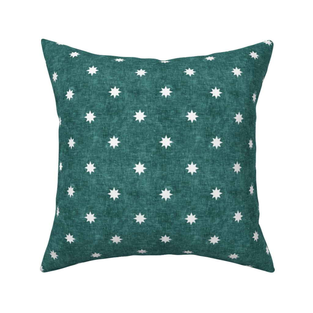 Vintage Stars Pillow, Woven, White, 16x16, Double Sided, Green, Lake