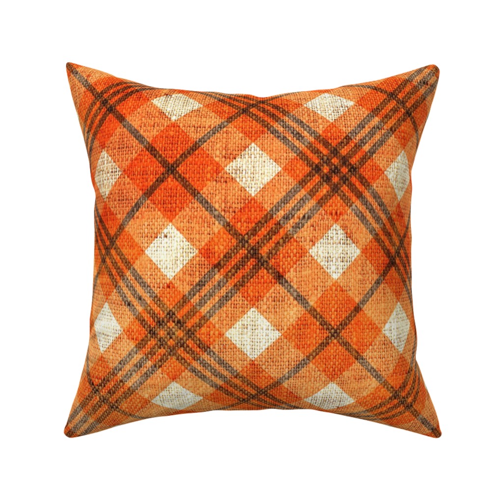Burlap Plaid - Orange and Grey Pillow, Woven, White, 16x16, Double Sided, Orange, Orange