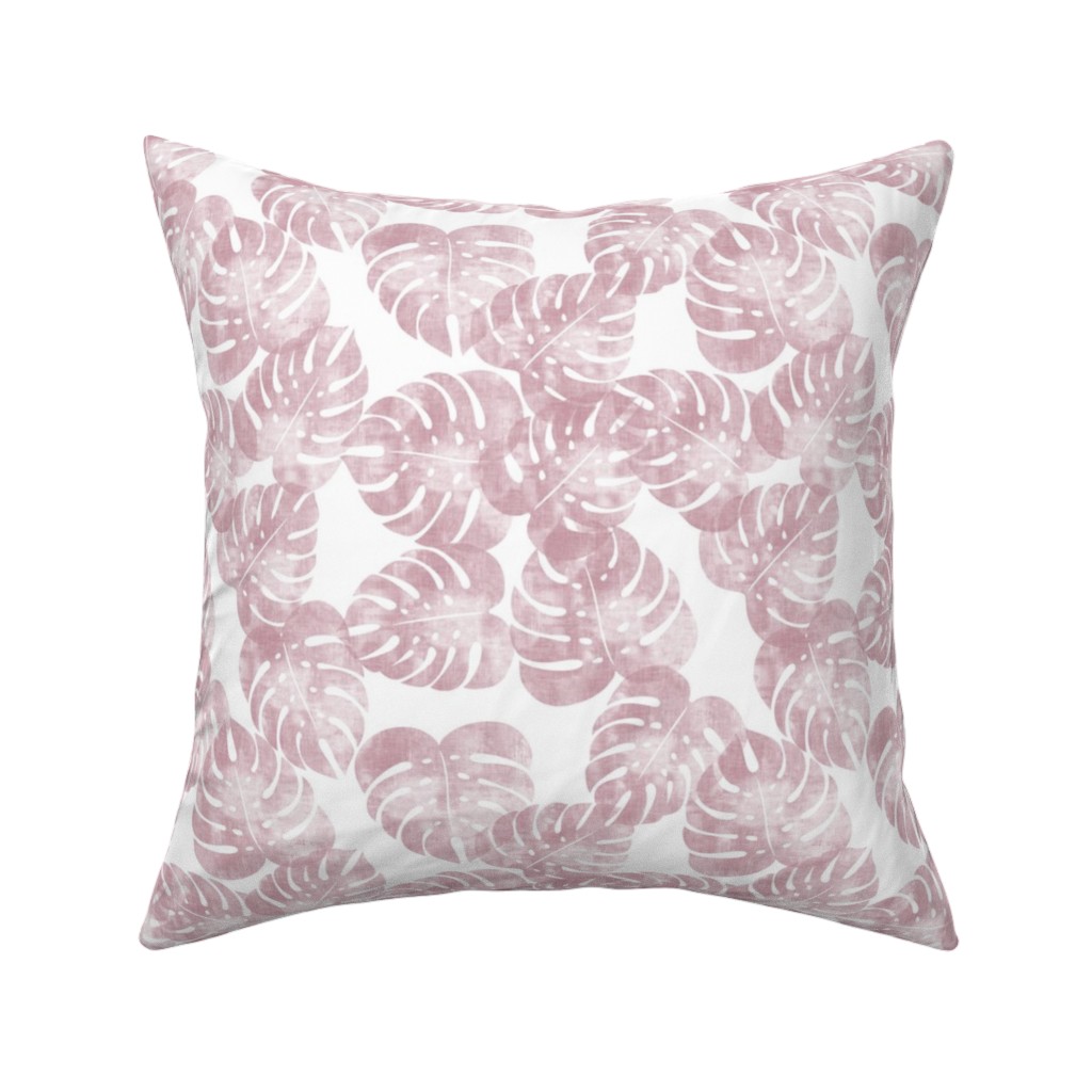 Monstera Leaves - Mauve Pillow, Woven, White, 16x16, Double Sided, Pink