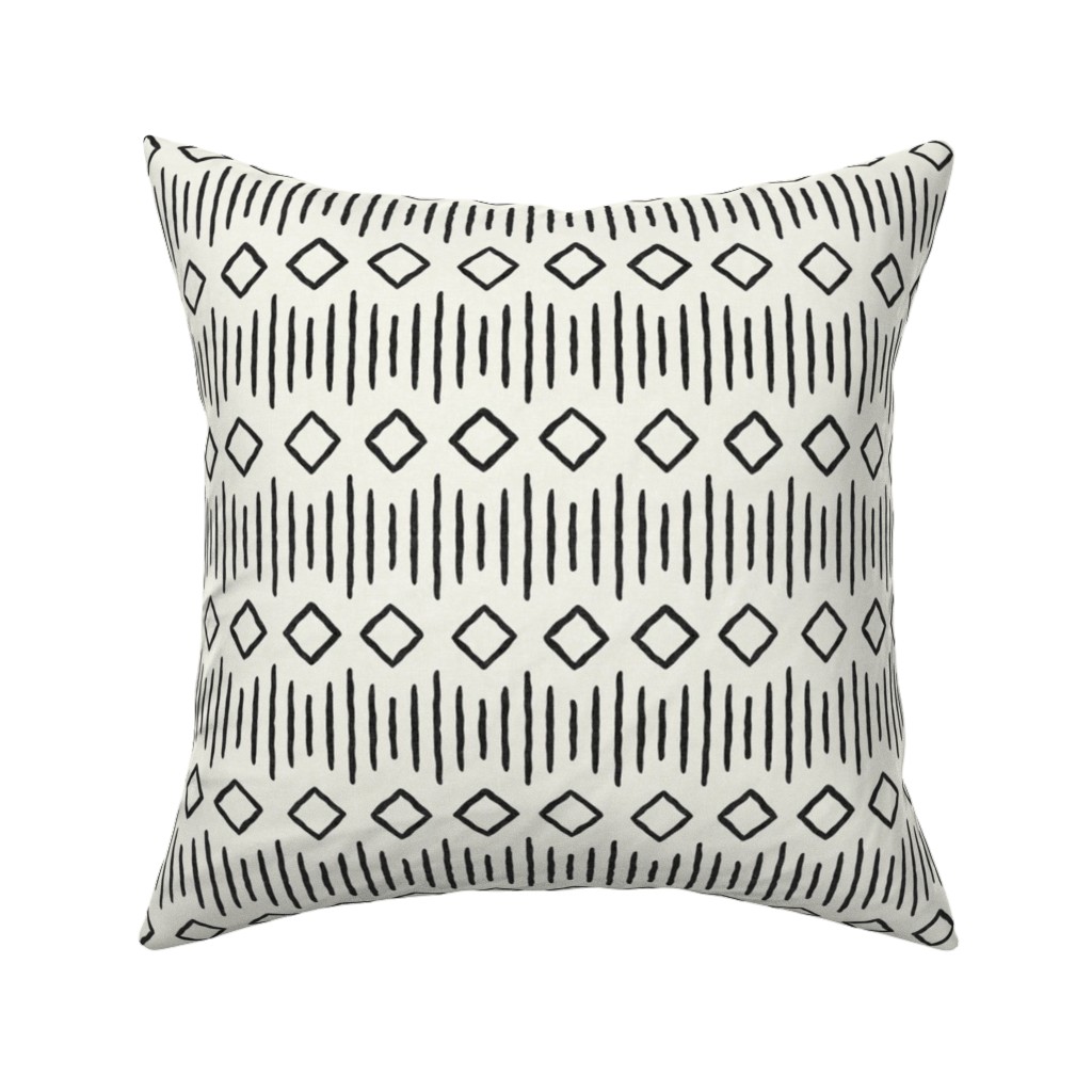 Diamond Fall - Mud Cloth - Onyx on Bone - Mudcloth Farmhouse Tribal - Lad19bs Pillow, Woven, White, 16x16, Double Sided, Beige, Pearl