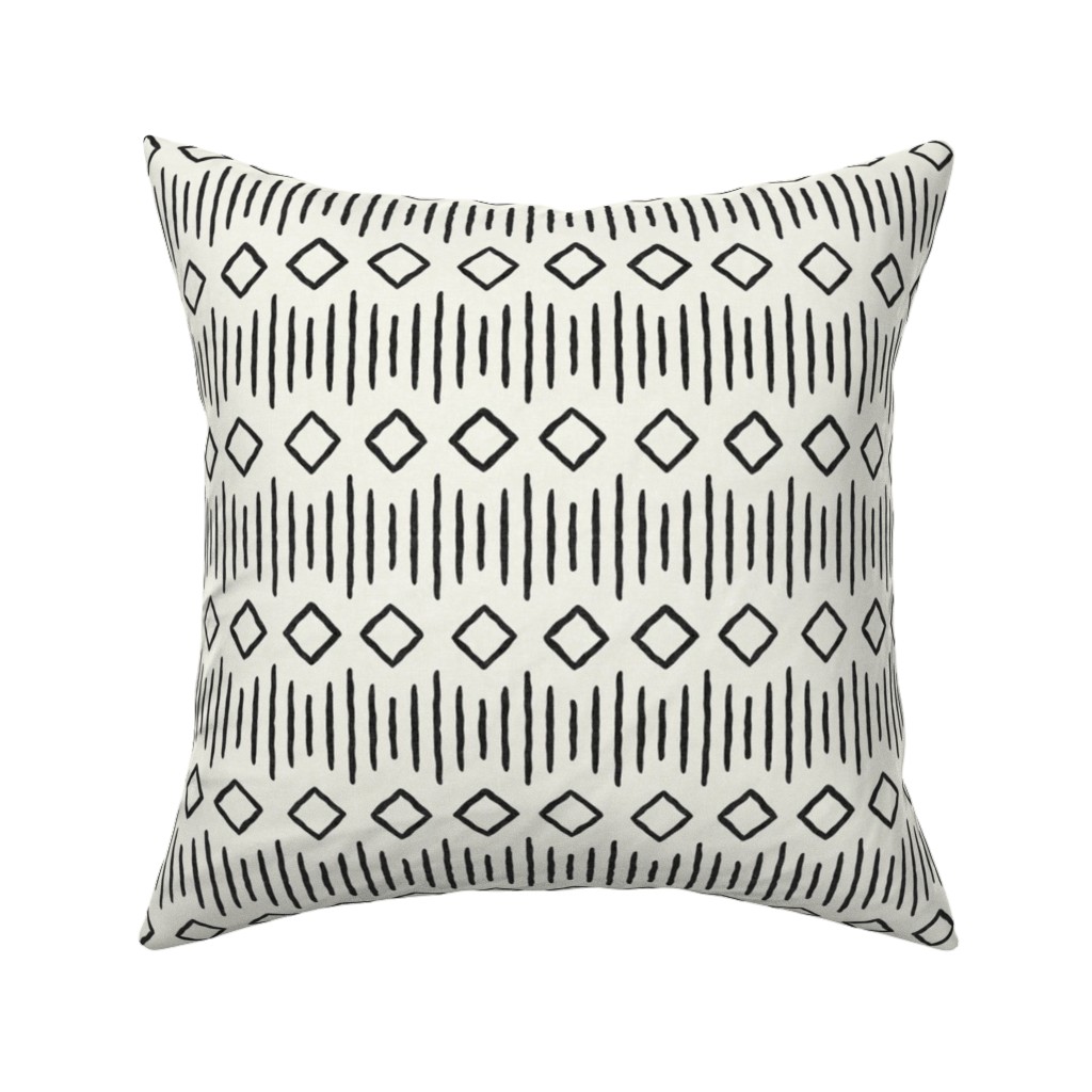 Diamond Fall - Mud Cloth - Onyx on Bone - Mudcloth Farmhouse Tribal - Lad19bs Pillow, Woven, White, 16x16, Double Sided, Beige