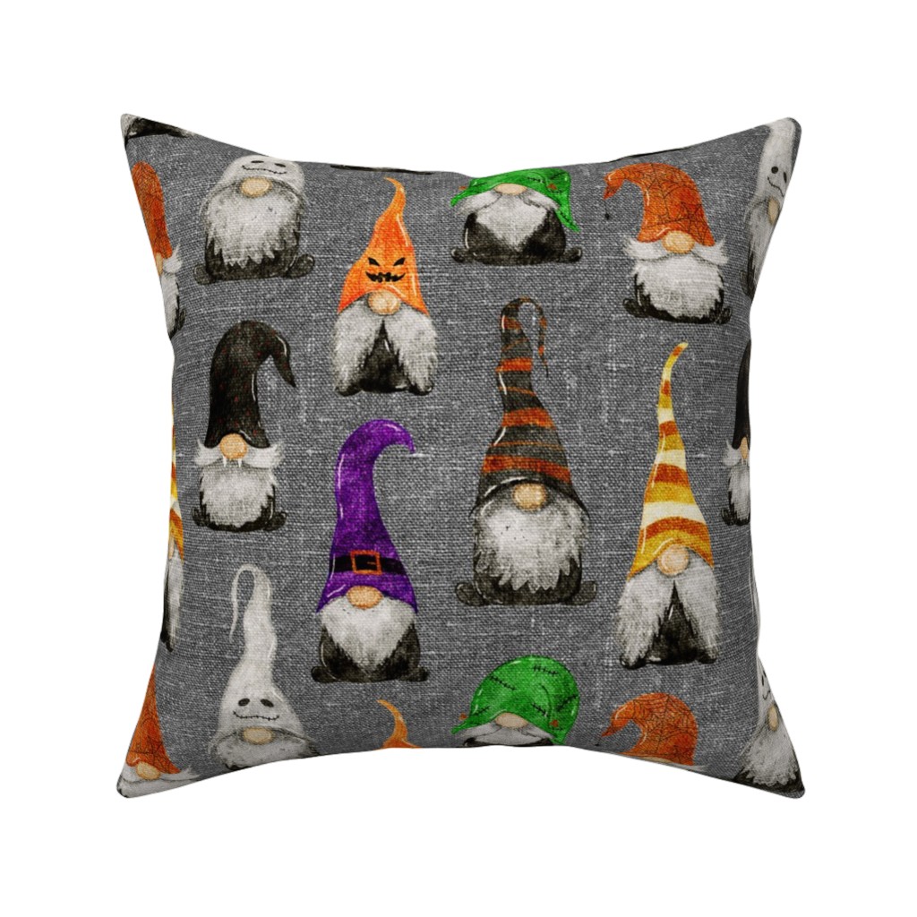 Halloween Gnomes - Grey Pillow, Woven, White, 16x16, Double Sided, Multicolor