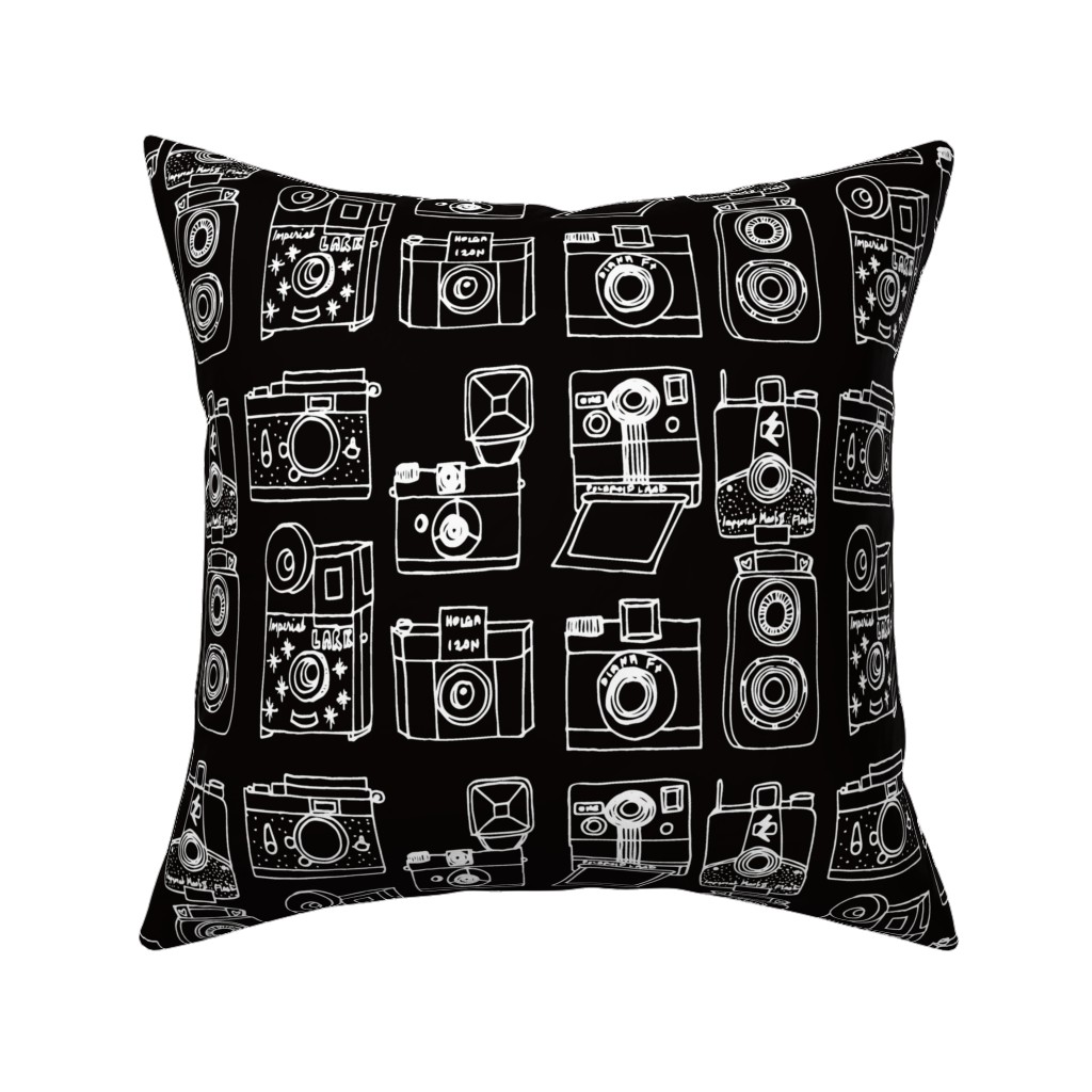 Vintage Cameras - Black and White Pillow, Woven, White, 16x16, Double Sided, Black