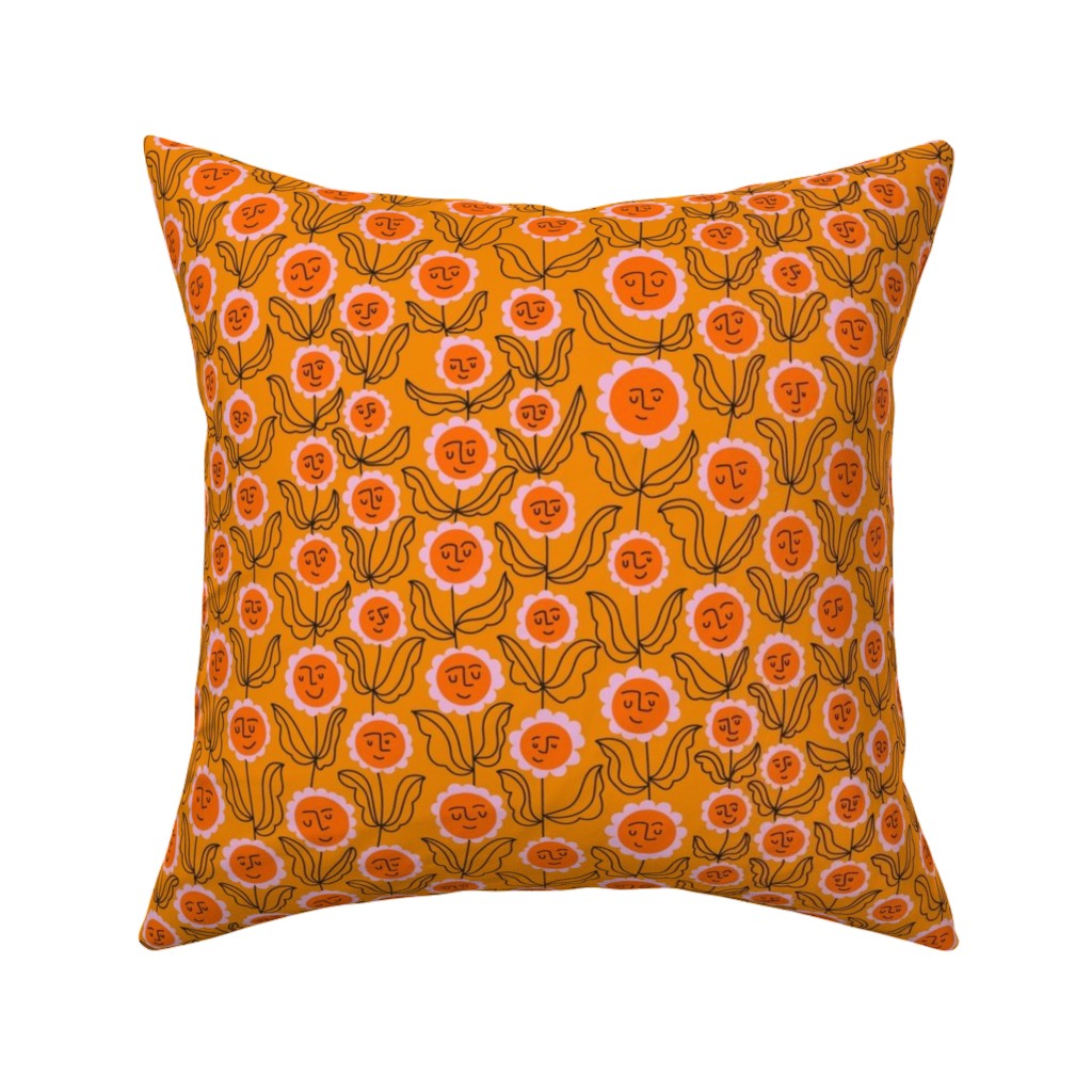 Happy Marigold Vine - Orange Pillow, Woven, White, 16x16, Double Sided, Orange, Orange