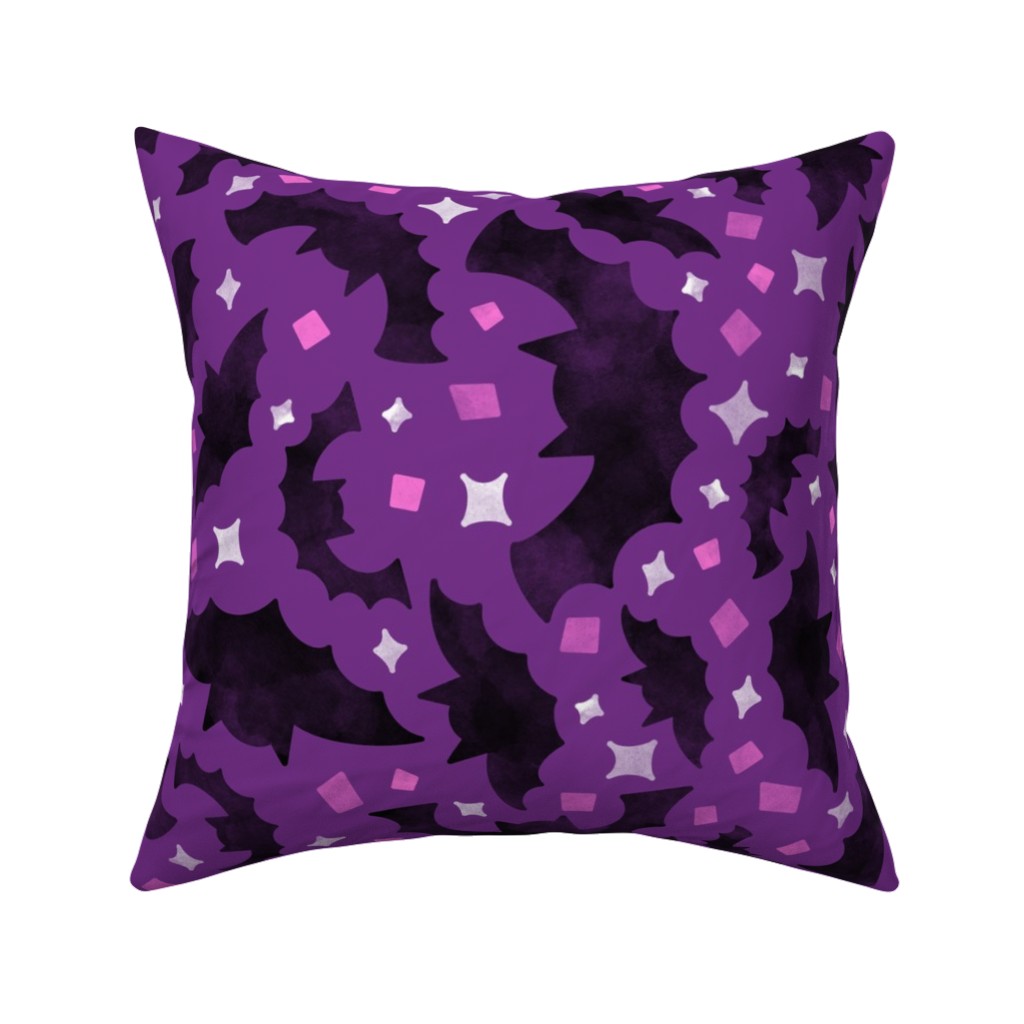 Bats & Sparkles Pillow, Woven, White, 16x16, Double Sided, Purple, Grape Jelly