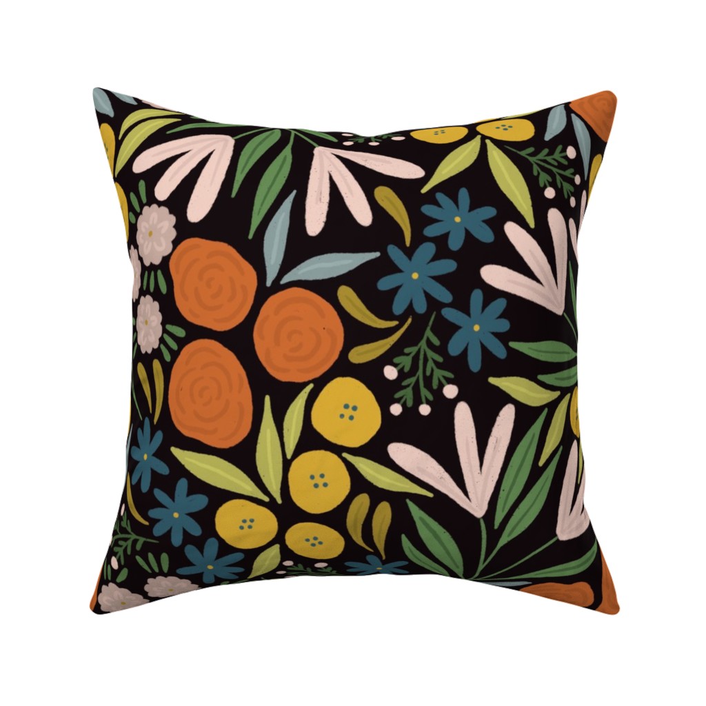 Sofia Floral - Dark Pillow, Woven, White, 16x16, Double Sided, Multicolor
