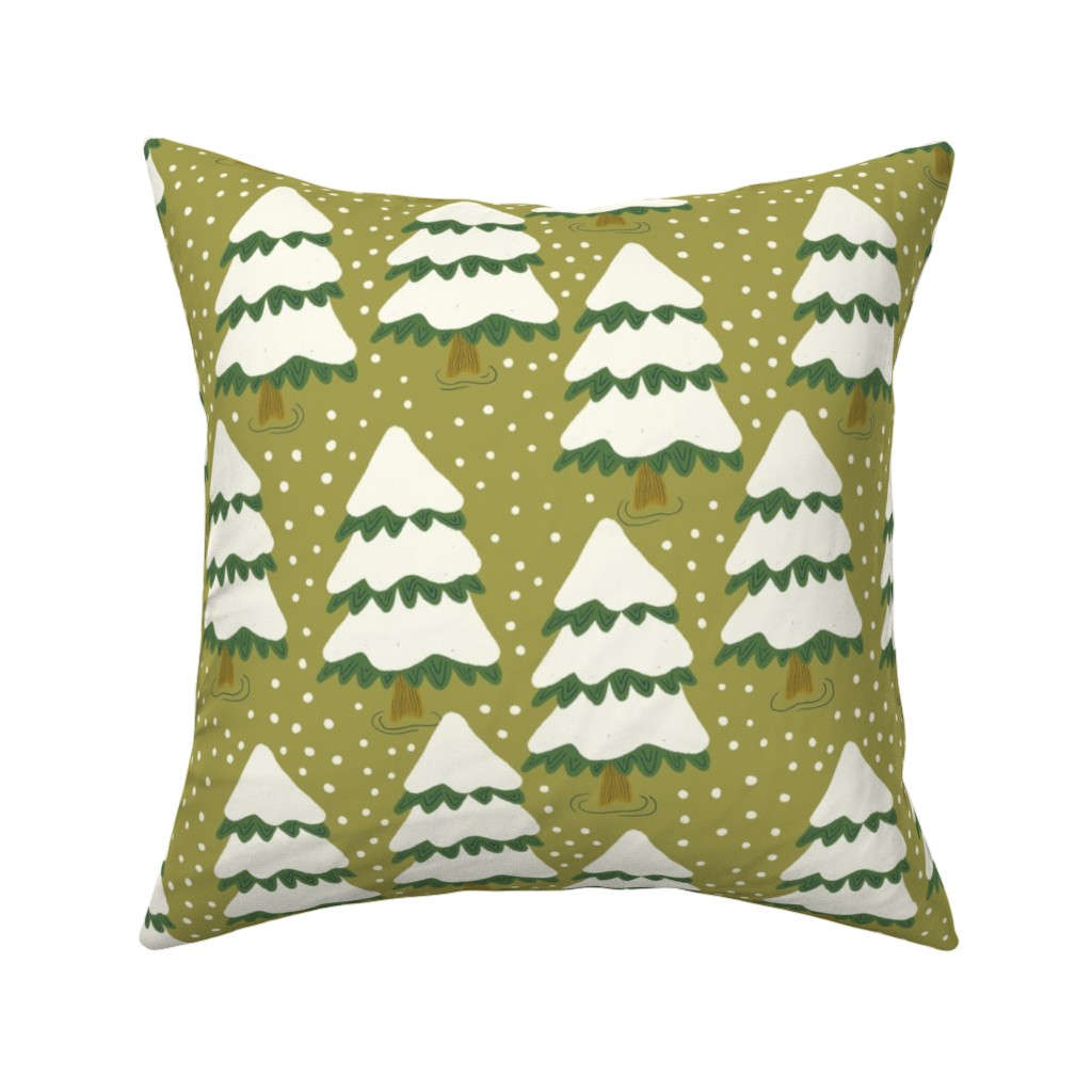 Winter Trees Pillow, Woven, White, 16x16, Double Sided, Green, Artichoke
