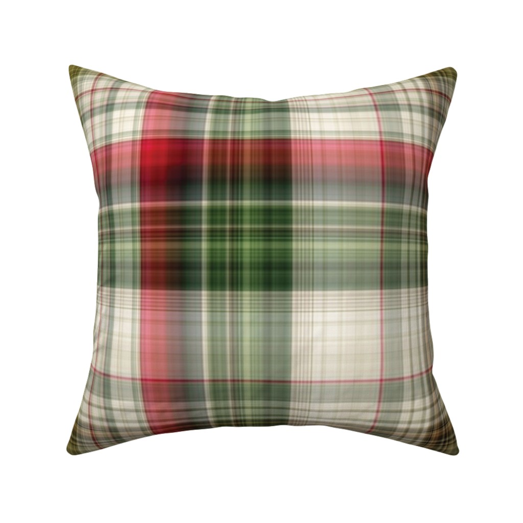 Christmas Plaid - Green, White and Red Pillow, Woven, White, 16x16, Double Sided, Green, Classic Green