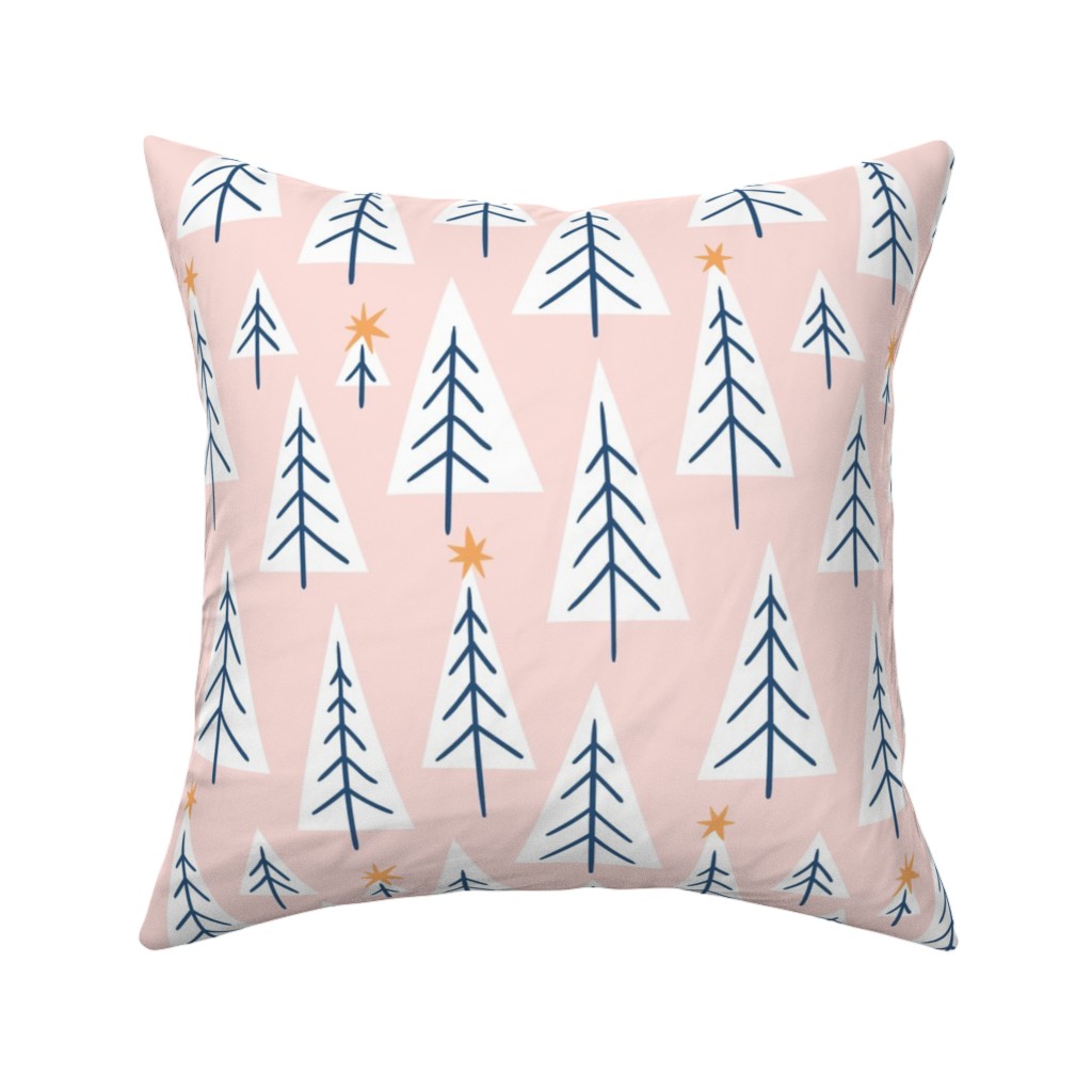 Christmas Tree Forest - Pink Pillow, Woven, White, 16x16, Double Sided, Pink, Bright Pink