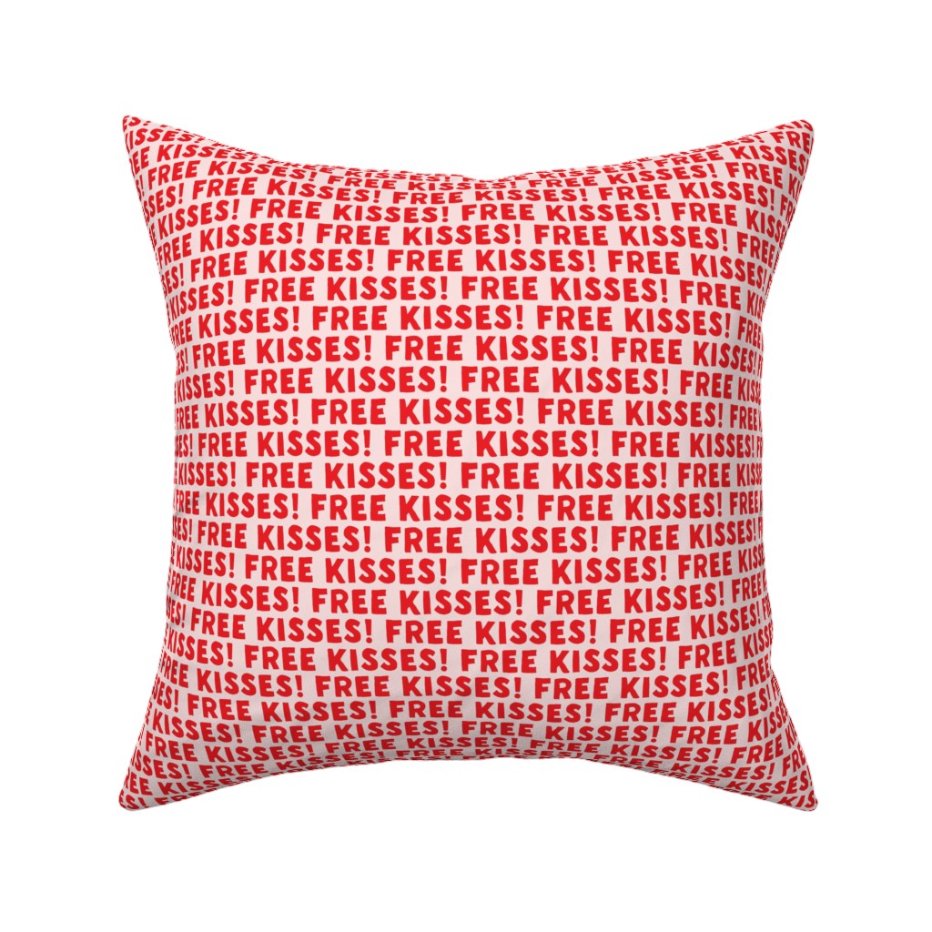 Free Kisses! - Red on Pink Pillow, Woven, White, 16x16, Double Sided, Red