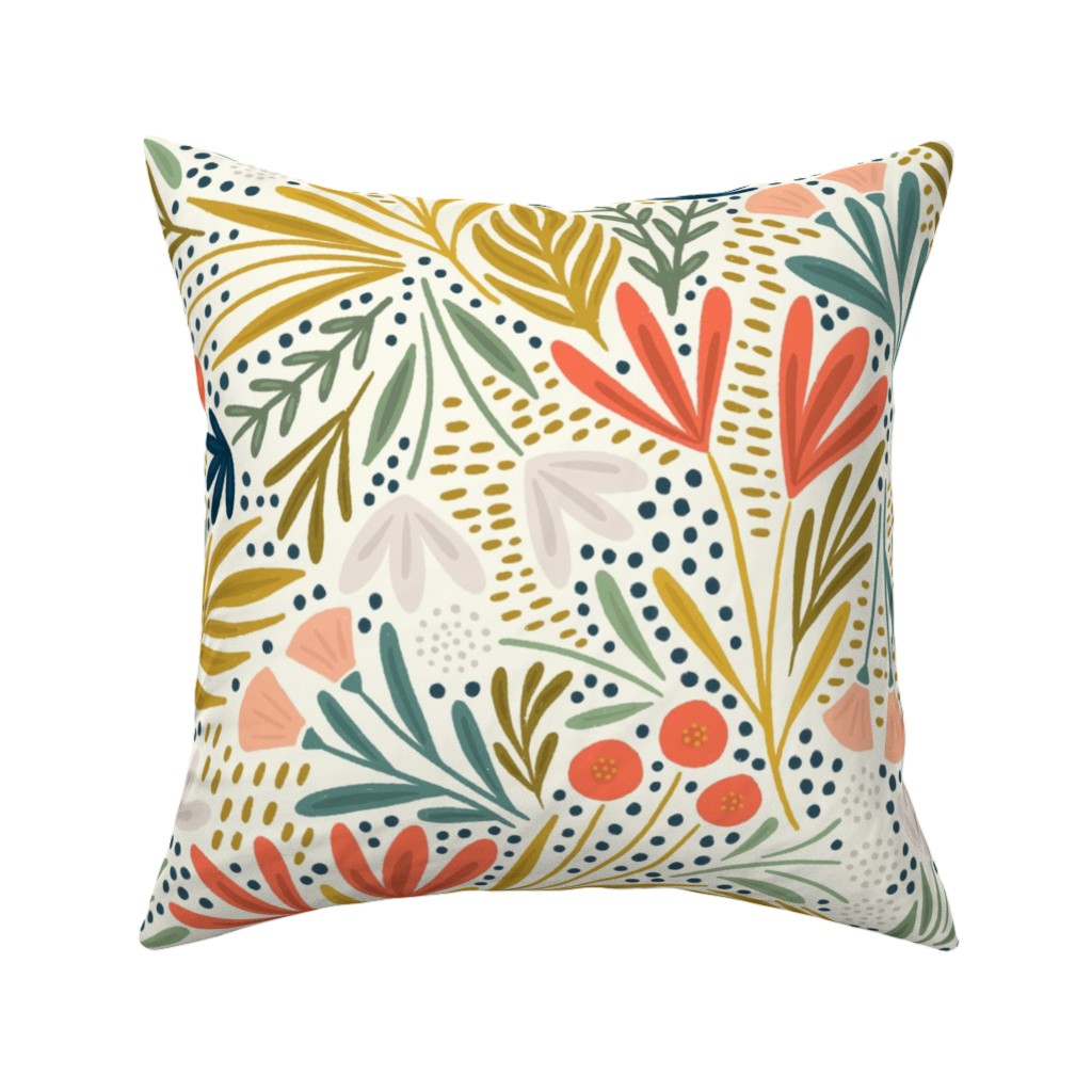 Henrietta Floral - Light Pillow, Woven, White, 16x16, Double Sided, Multicolor