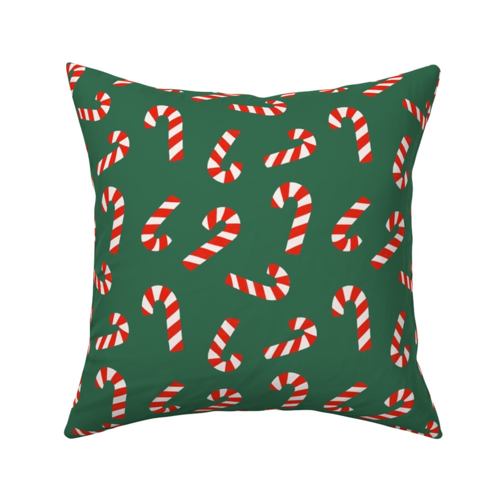 Candy Cane Pattern Pillow, Woven, White, 16x16, Double Sided, Green, Classic Green