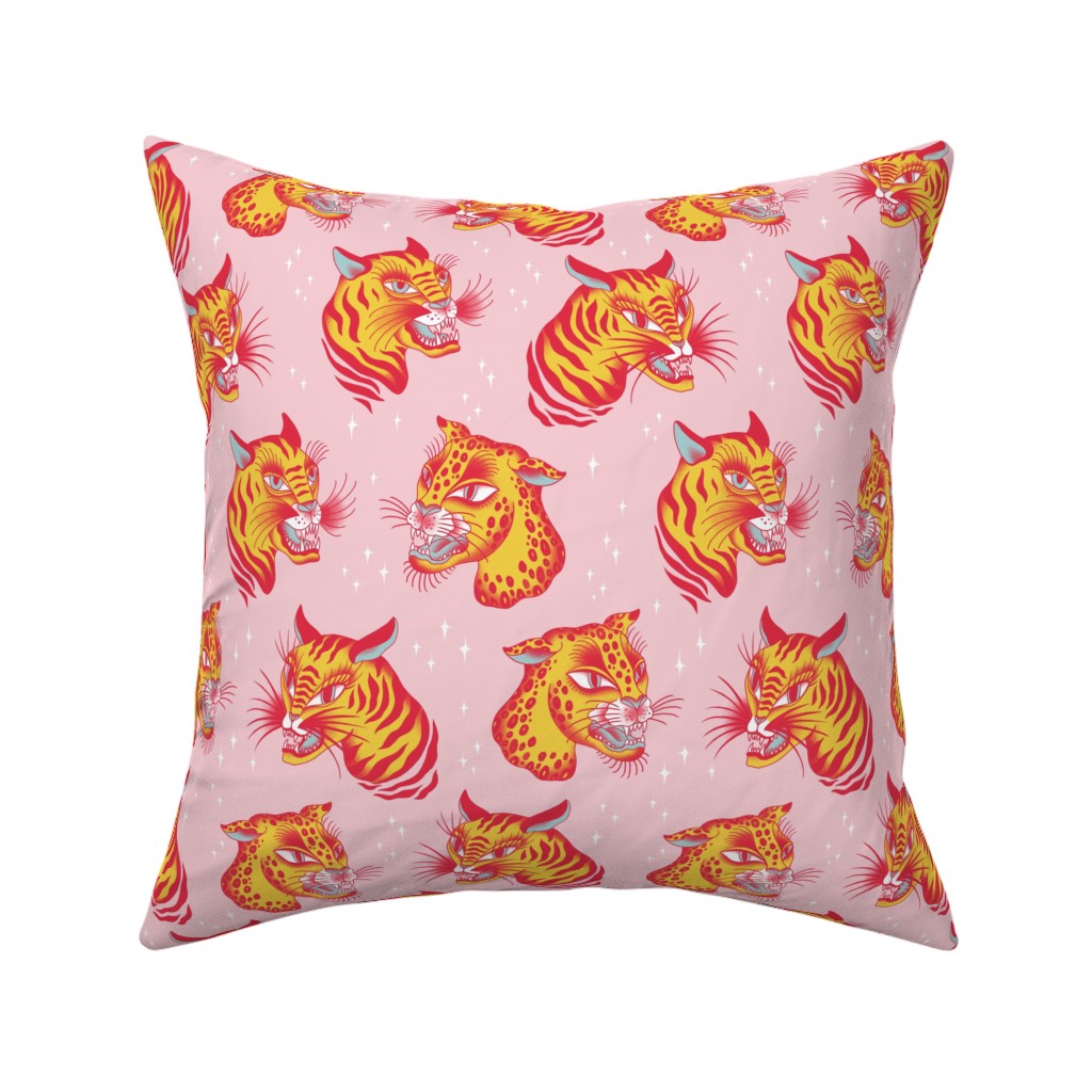 Tigerpop - Orange and Pink Pillow, Woven, White, 16x16, Double Sided, Pink, Bright Pink