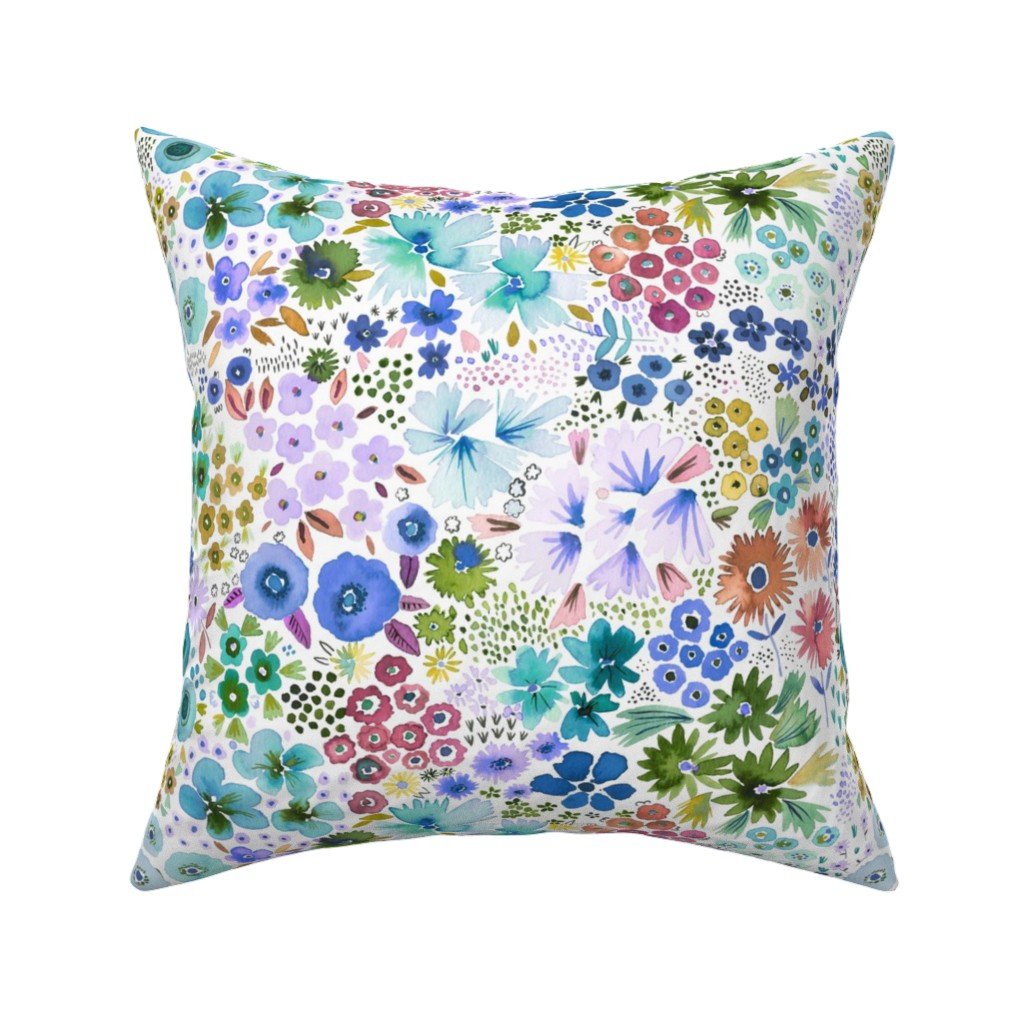 Artful Little Flowers - Multi Pillow, Woven, White, 16x16, Double Sided, Multicolor