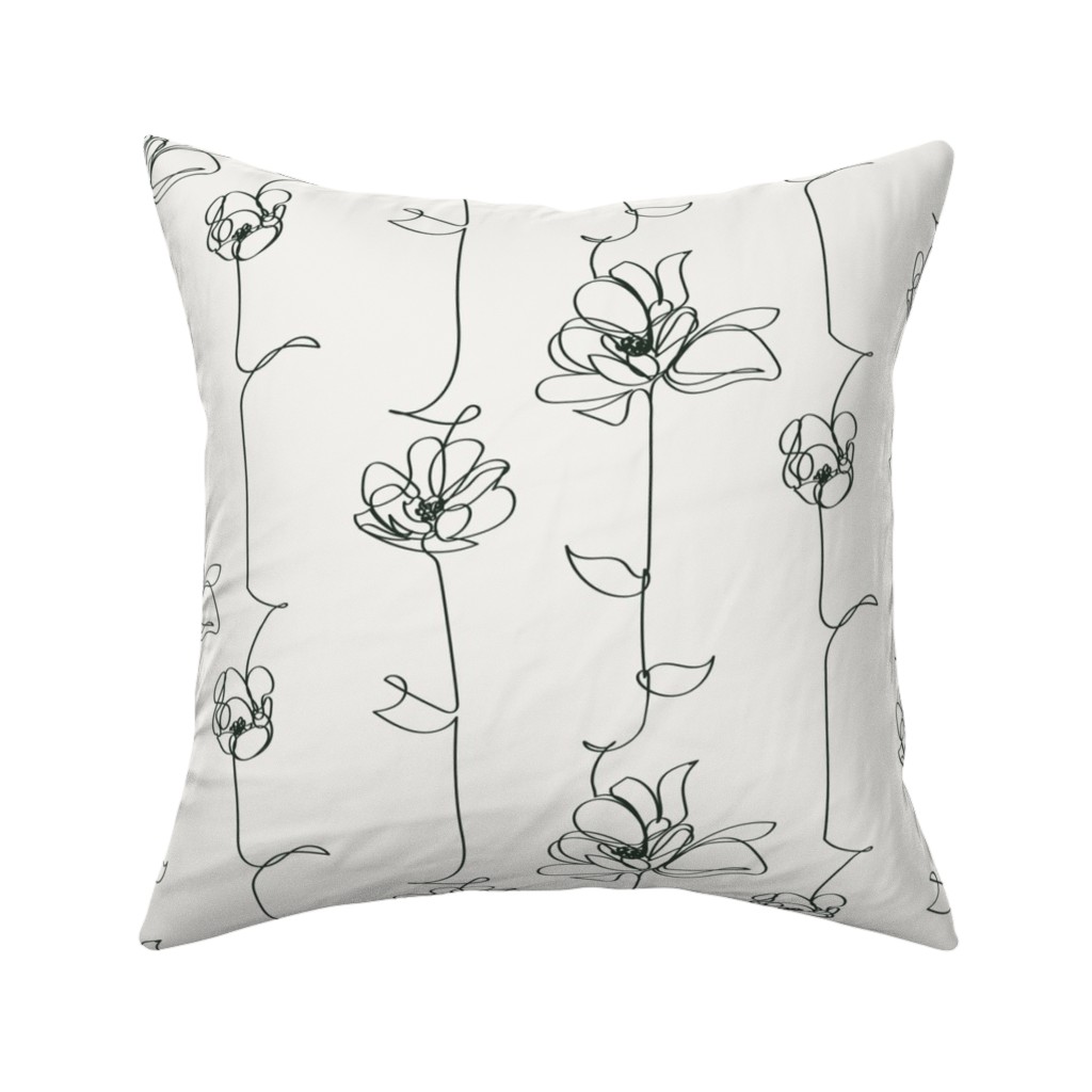 One Line Floral - Neutral Pillow, Woven, White, 16x16, Double Sided, White