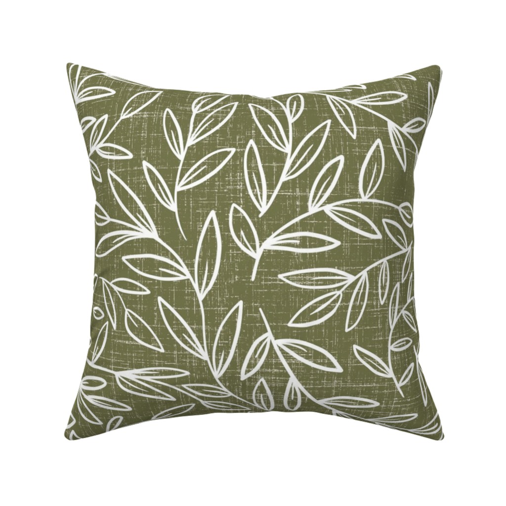 Refined Olive Leaves - Green Pillow, Woven, White, 16x16, Double Sided, Green