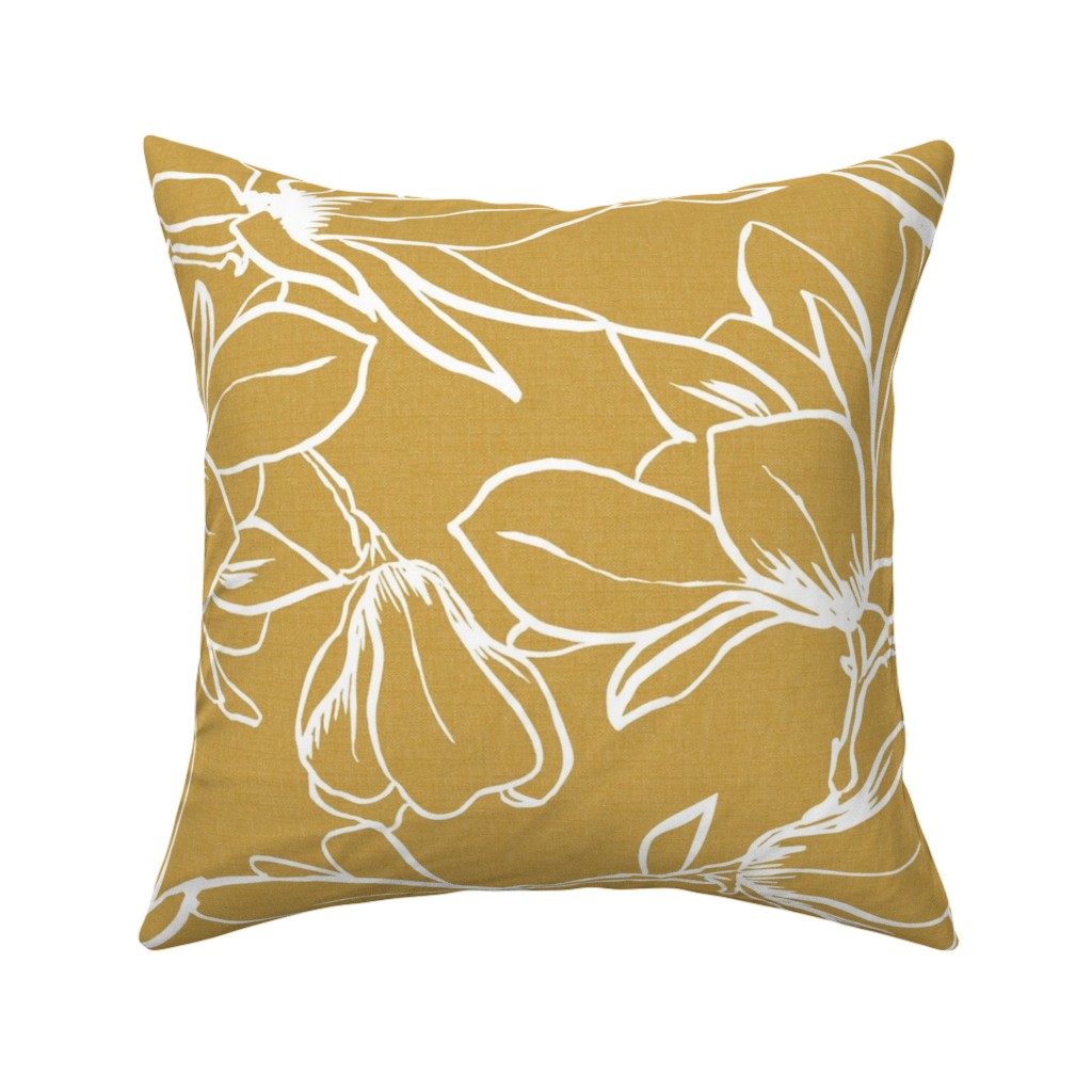 Magnolia Garden Pillow, Woven, White, 16x16, Double Sided, Brown, Golden