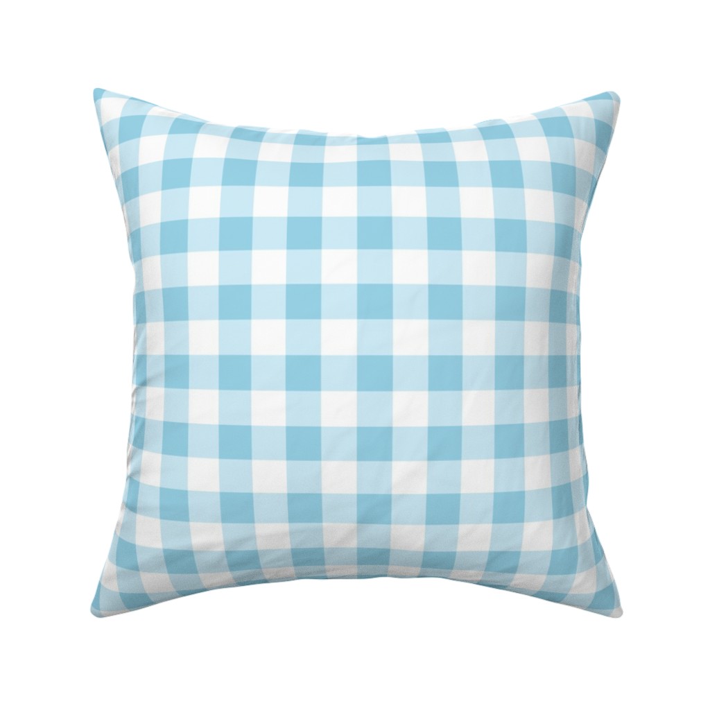 Gingham Checks Pillow, Woven, White, 16x16, Double Sided, Blue