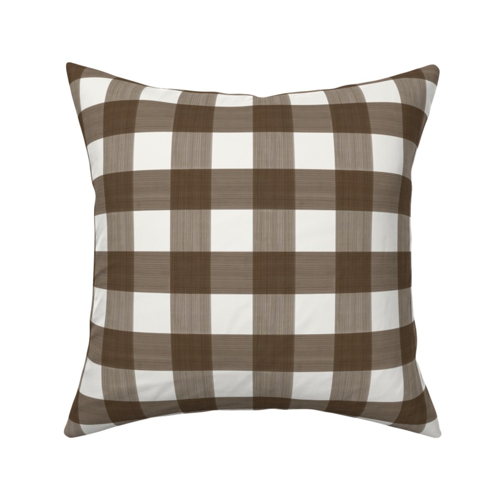 Cross Hatch Plaid Pillow, Woven, White, 16x16, Double Sided, Brown, Granite