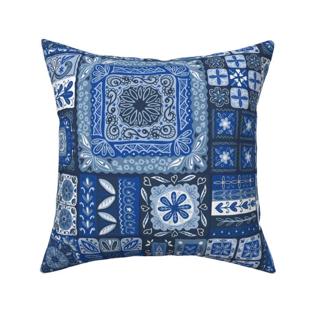 Grandma's Patchwork - Blue Pillow, Woven, White, 16x16, Double Sided, Blue, True Blue
