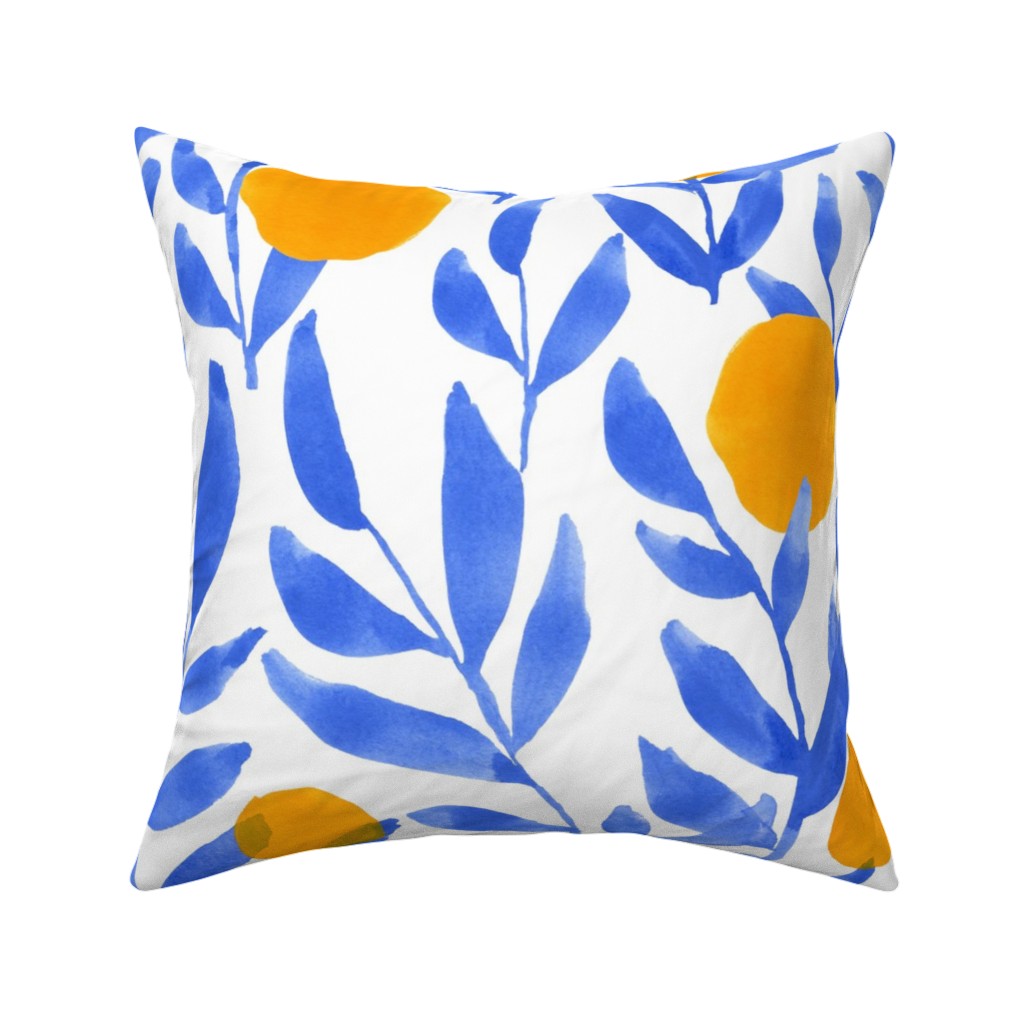 Modern Lemons Block - Blue and Orange Pillow, Woven, White, 16x16, Double Sided, Blue