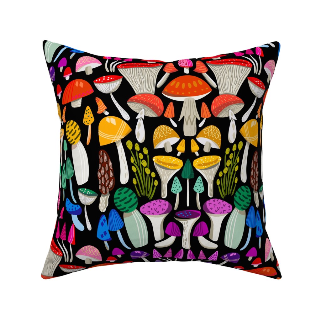 Magic Mushrooms - Multicolor Pillow, Woven, White, 16x16, Double Sided, Multicolor