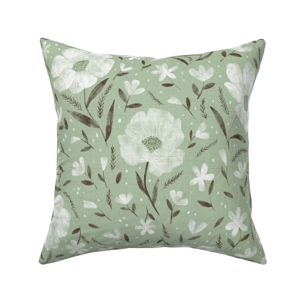 Charlotte Floral - Sage Pillow, Woven, White, 16x16, Double Sided, Green, Classic Green