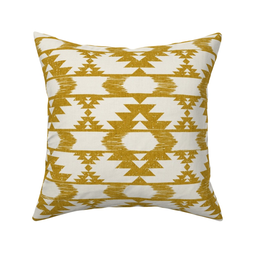 Modern Tribal Abstract Geometric - Yellow and White Pillow, Woven, White, 16x16, Double Sided, Yellow