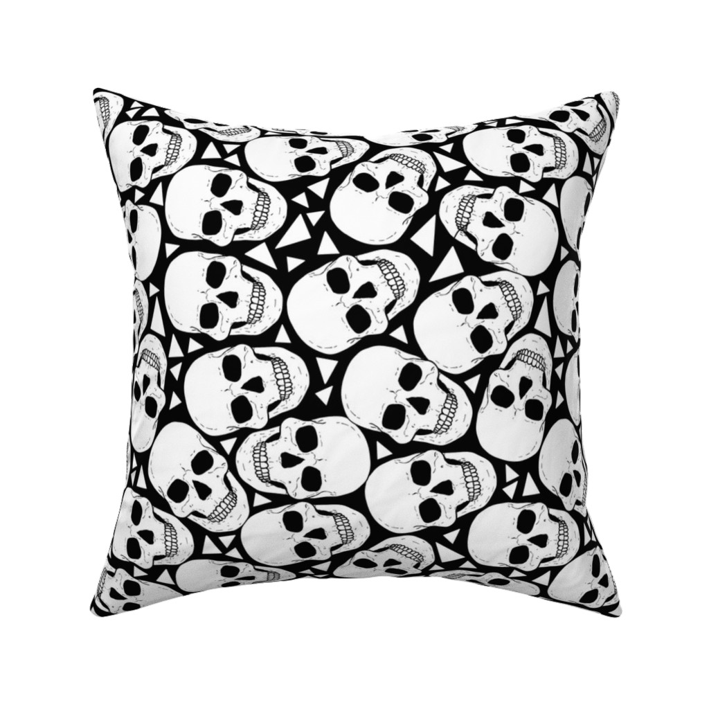 Skulls With Triangles - Black and White Pillow, Woven, White, 16x16, Double Sided, White