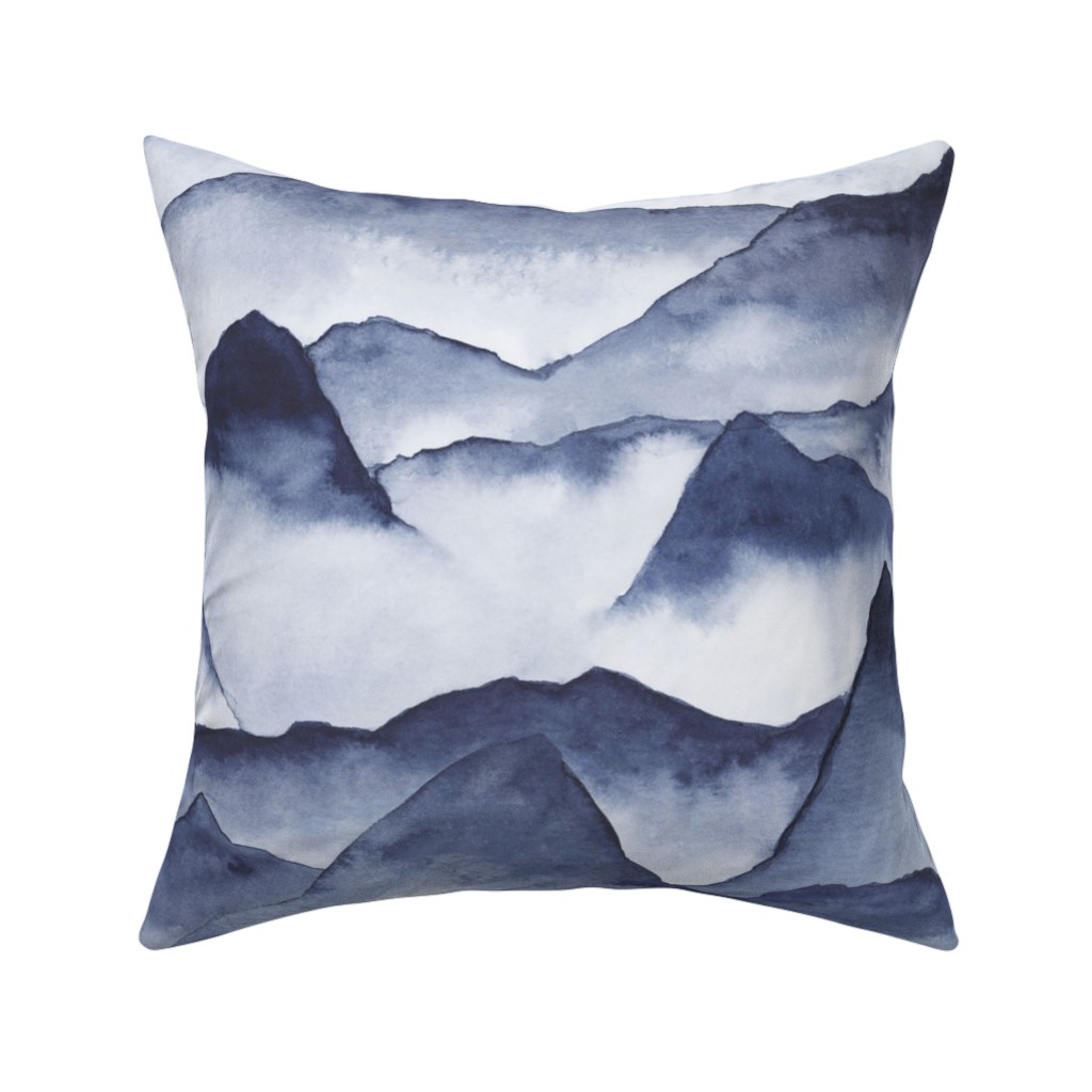 Watercolor Mountains - Blue Pillow, Woven, White, 16x16, Double Sided, Blue, True Blue