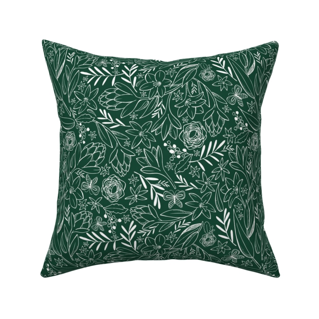 Botanical Sketchbook Pillow, Woven, White, 16x16, Double Sided, Green, Seaweed