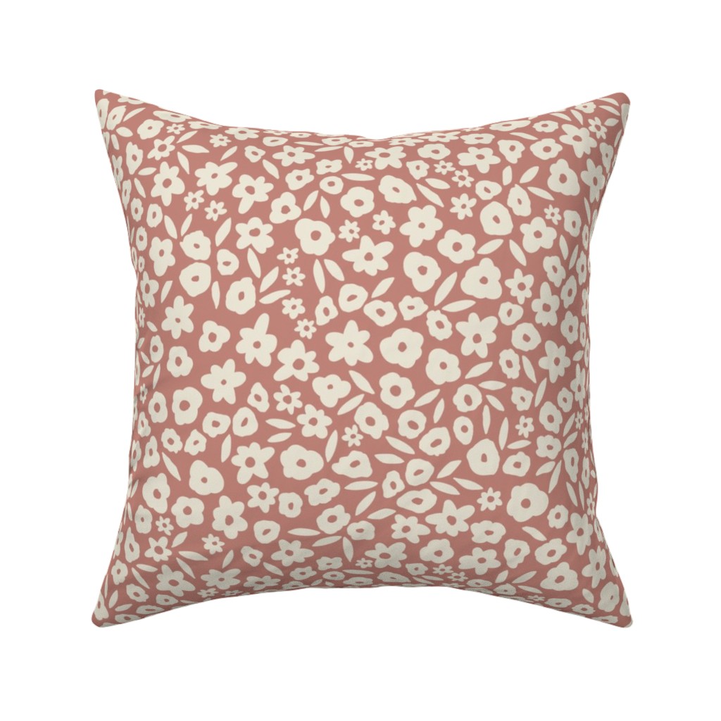 Flower Field on Cameo Rose Pillow, Woven, White, 16x16, Double Sided, Pink, Bright Pink