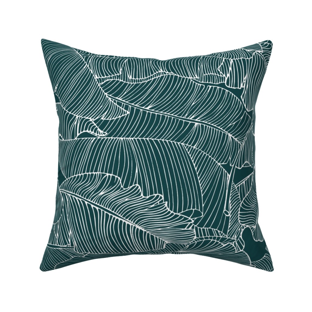 Banana Leaf - Teal Pillow, Woven, White, 16x16, Double Sided, Green, Classic Green