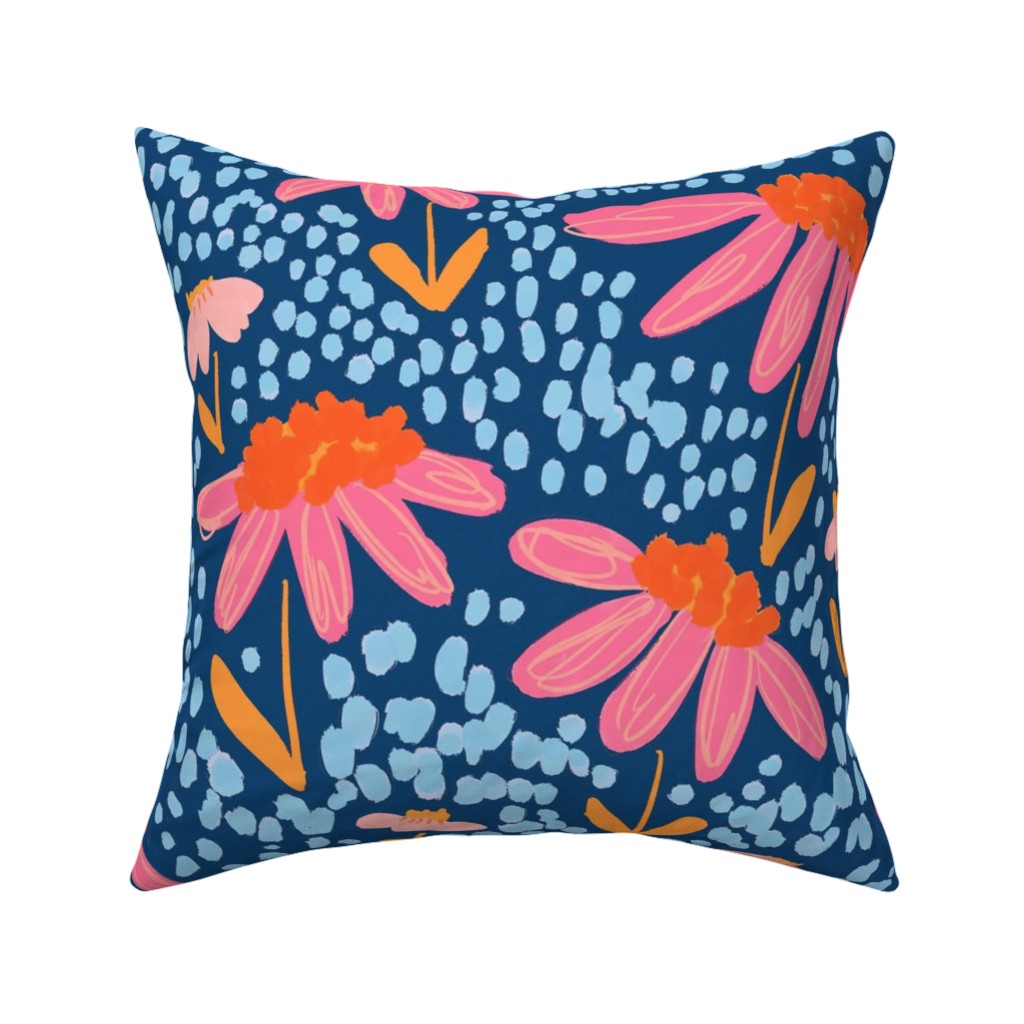 Spring Showers - Blue Pillow, Woven, White, 16x16, Double Sided, Blue, True Blue