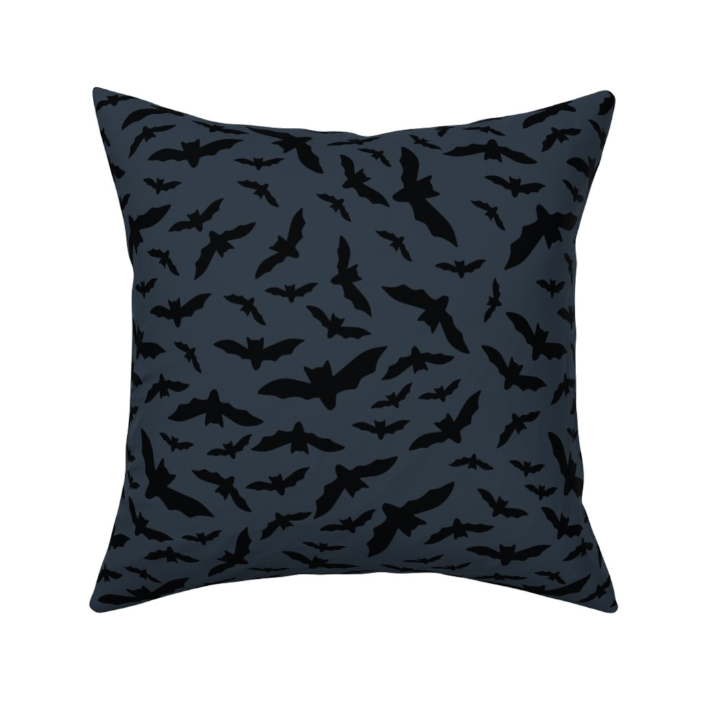 Black Bats Pillow, Woven, White, 16x16, Double Sided, Black