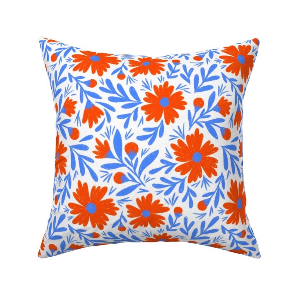 Floral Drop - Red and Blue Pillow, Woven, White, 16x16, Double Sided, Blue, True Blue