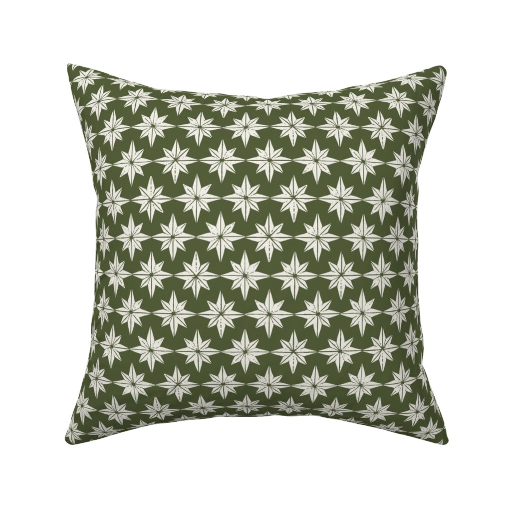 Christmas Star Tiles Pillow, Woven, White, 16x16, Double Sided, Green