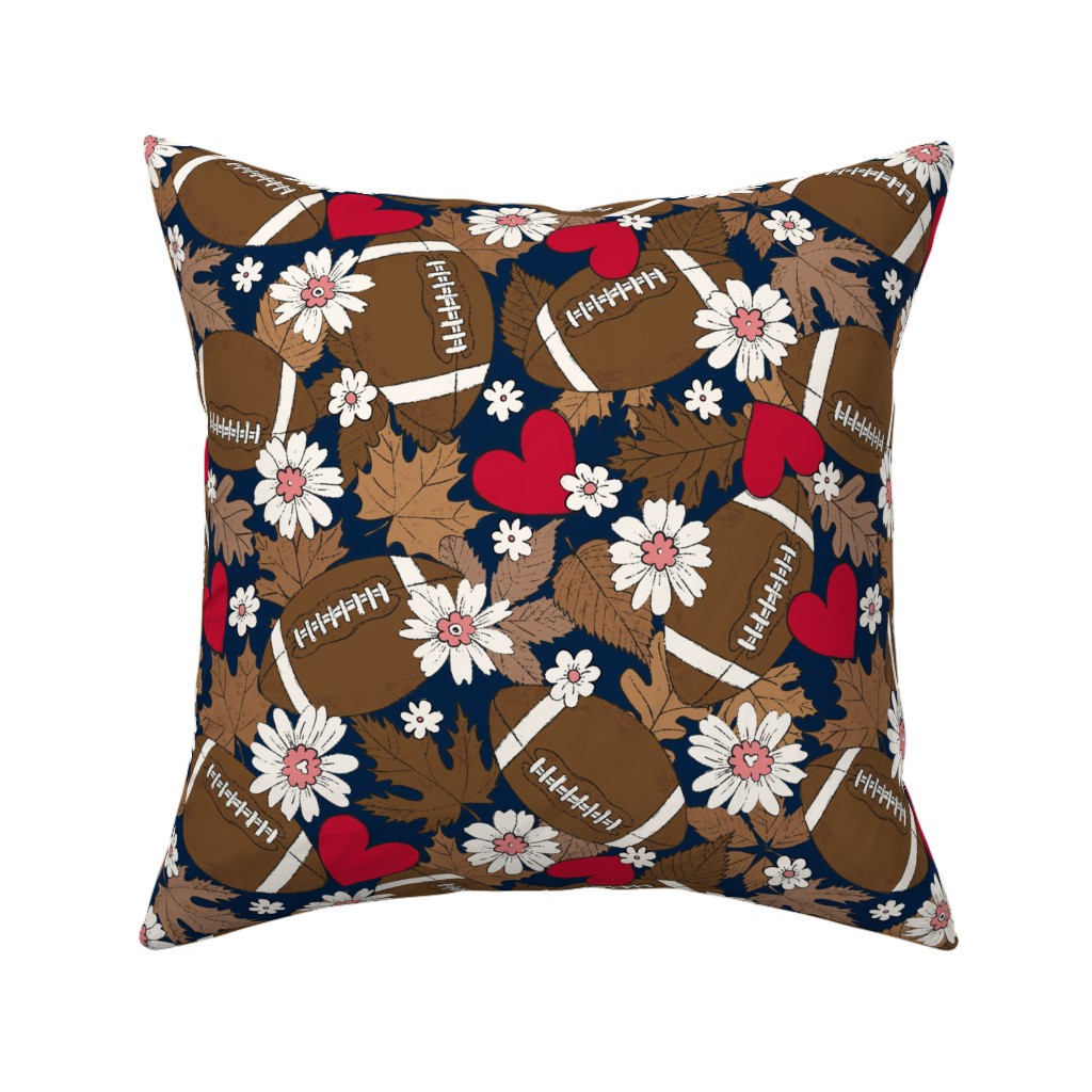 Football Fall and Florals Pillow, Woven, White, 16x16, Double Sided, Black