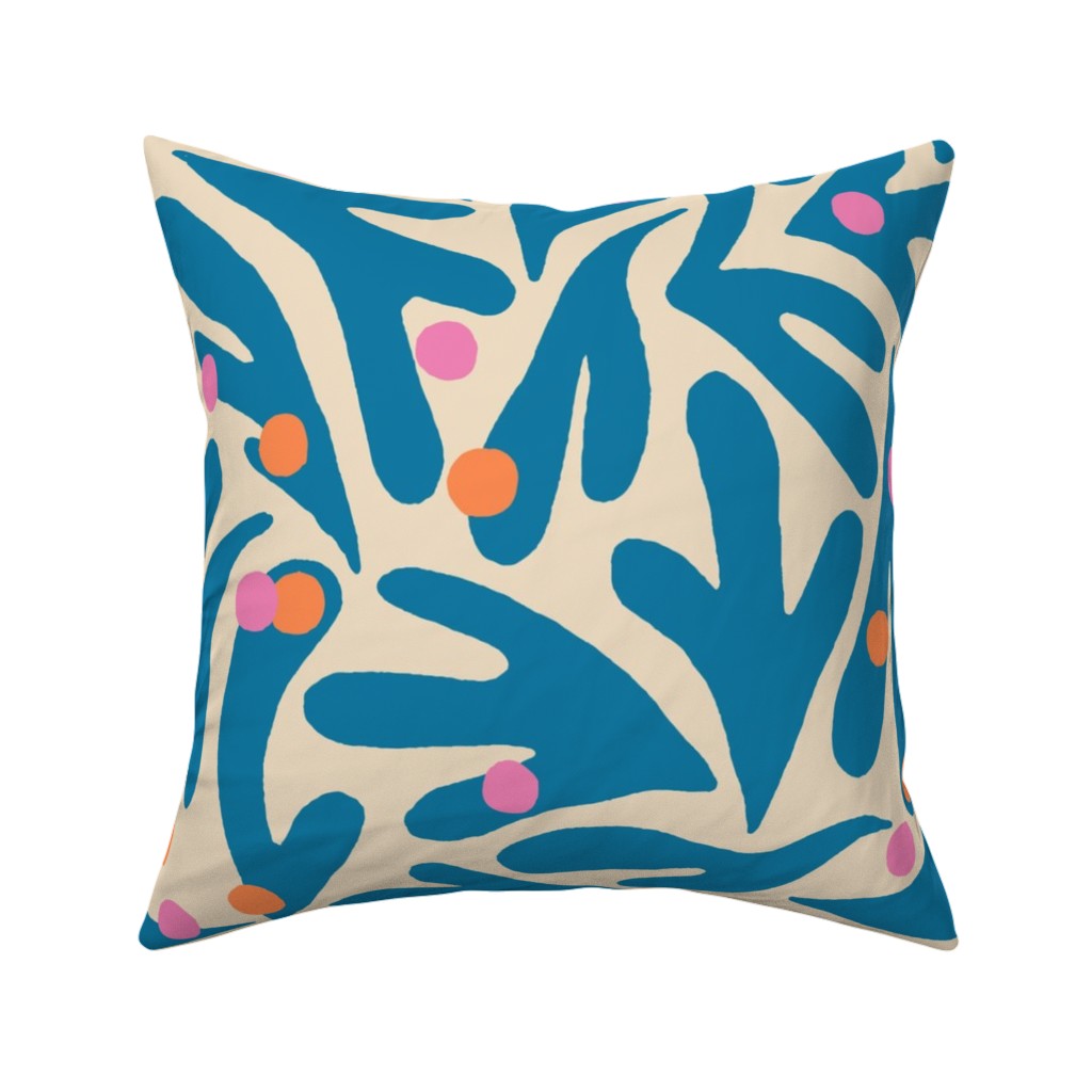 Funky Floral - Blue and White Pillow, Woven, White, 16x16, Double Sided, Blue, True Blue