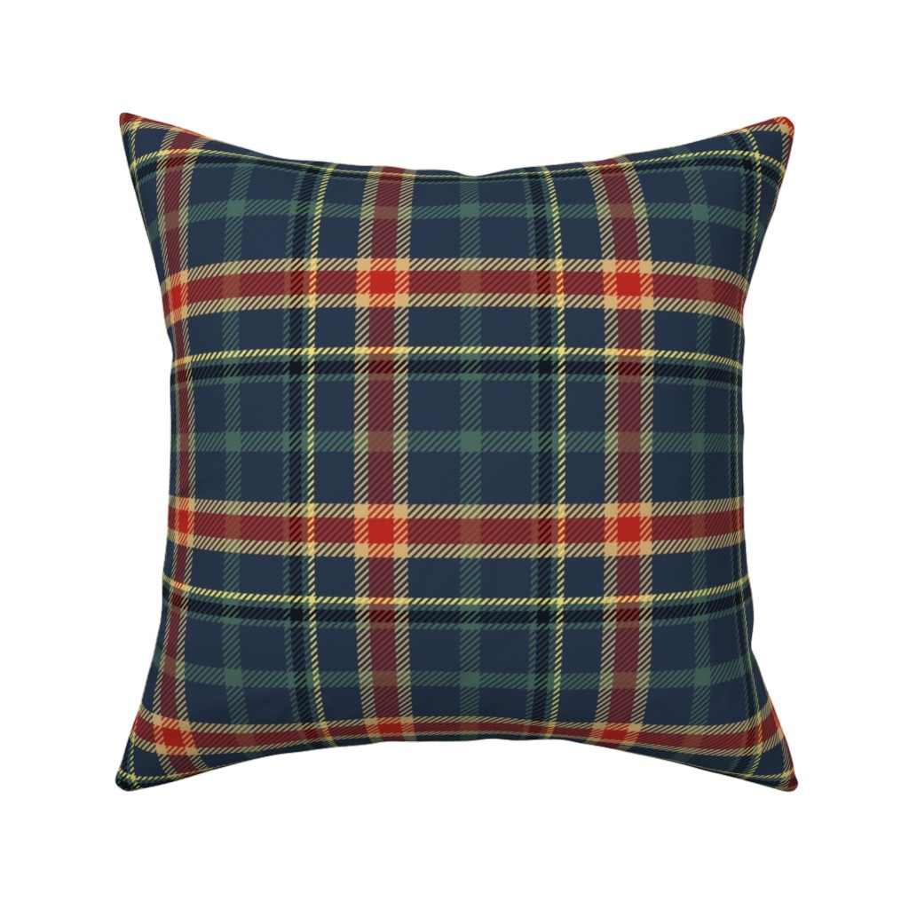 Navy Blue and Pine Plaid Pillow, Woven, White, 16x16, Double Sided, Multicolor