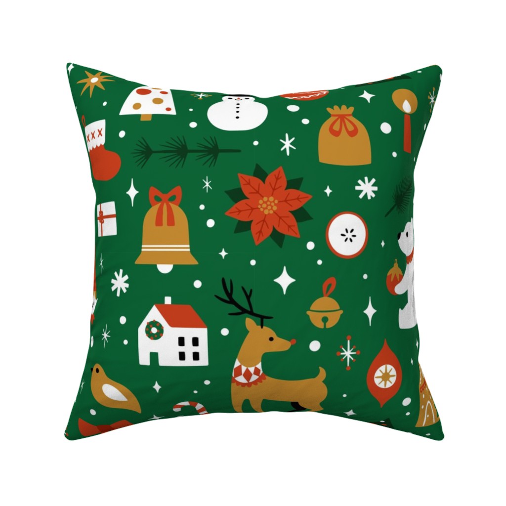 Traditional Christmas - Green Pillow, Woven, White, 16x16, Double Sided, Multicolor