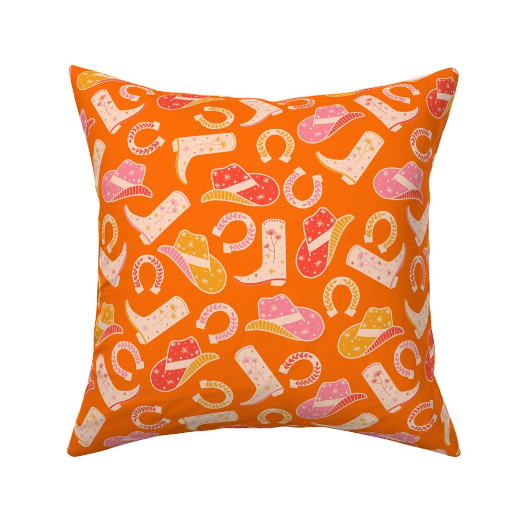 Cowgirl - Pink and Orange Pillow, Woven, White, 16x16, Double Sided, Orange