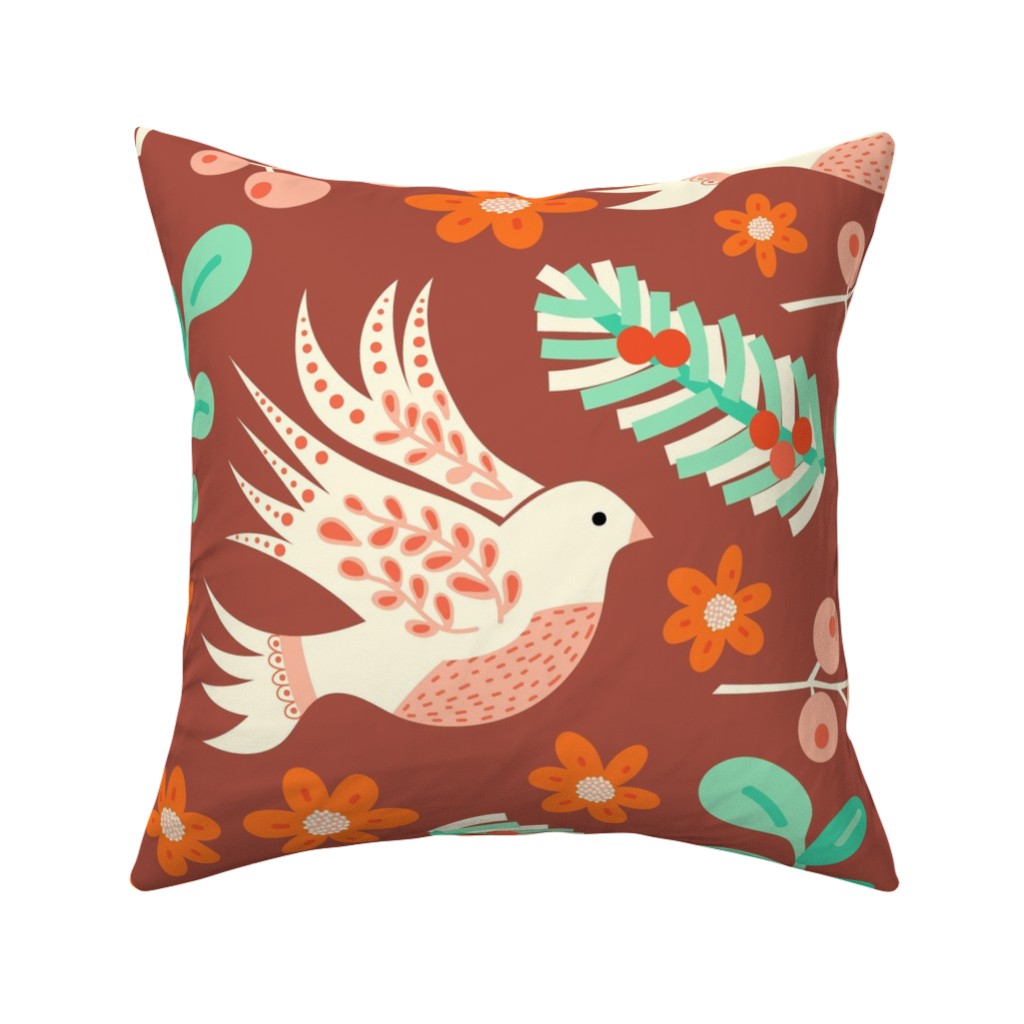 Christmas Dove - Red Pillow, Woven, White, 16x16, Double Sided, Red, Red