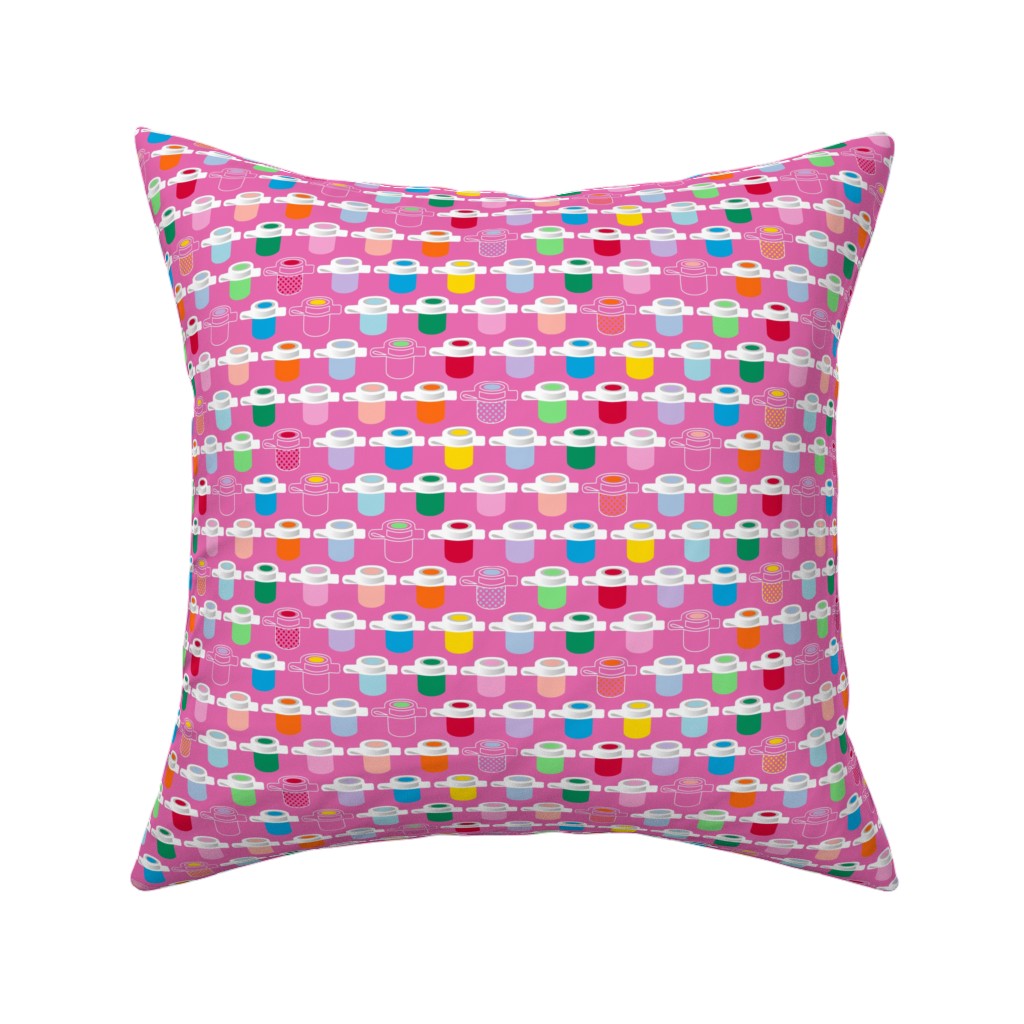 Paint Pots Pillow, Woven, White, 16x16, Double Sided, Pink