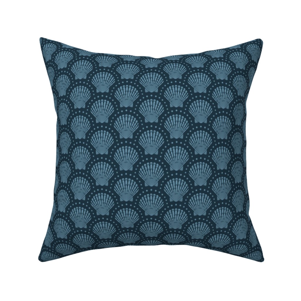 Pretty Scallop Shells - Navy Blue Pillow, Woven, White, 16x16, Double Sided, Blue