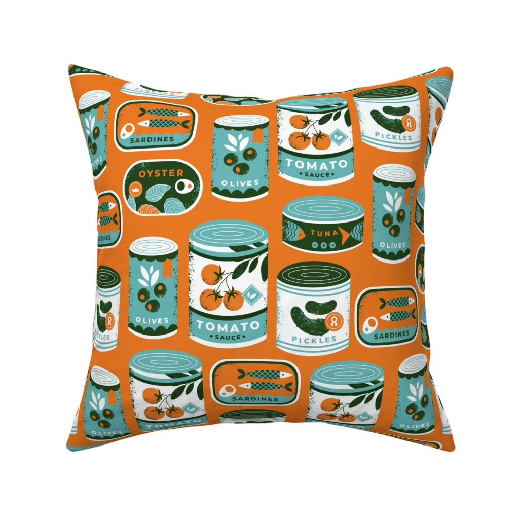 Canned Goods Pillow, Woven, White, 16x16, Double Sided, Orange
