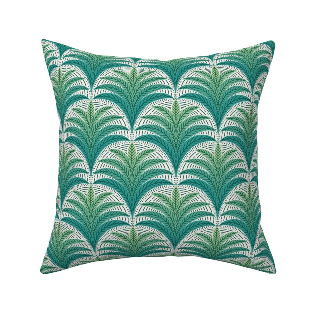 Boho Palms - Green Pillow, Woven, White, 16x16, Double Sided, Green