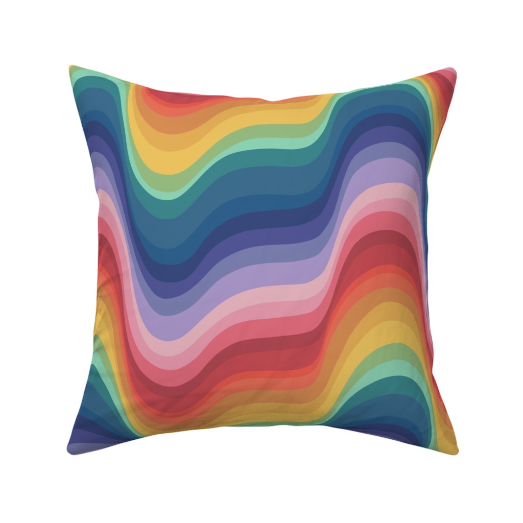 Wavy Rainbow Stripes - Multicolor Pillow, Woven, White, 16x16, Double Sided, Multicolor