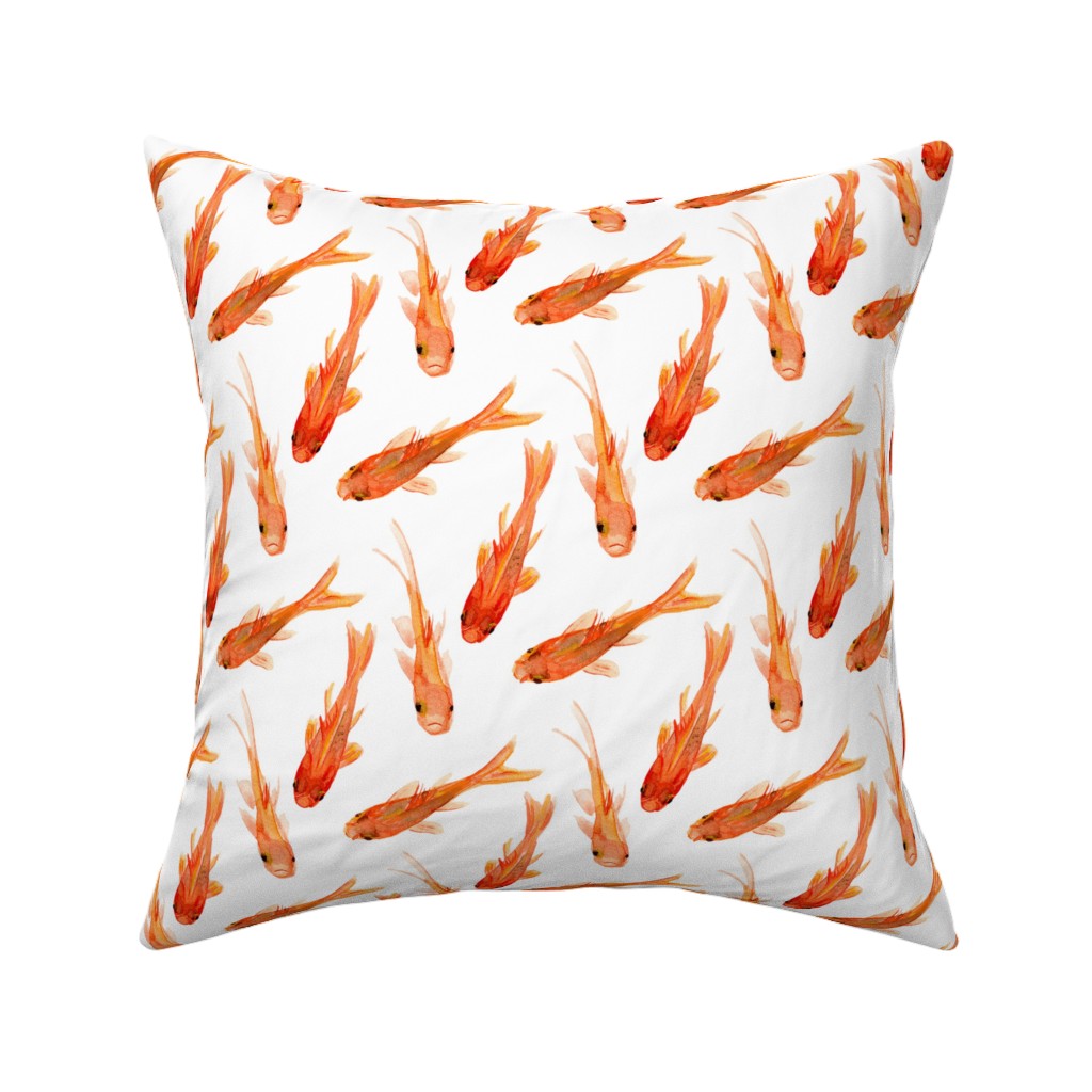 Goldfish Pillow, Woven, White, 16x16, Double Sided, Orange, Orange